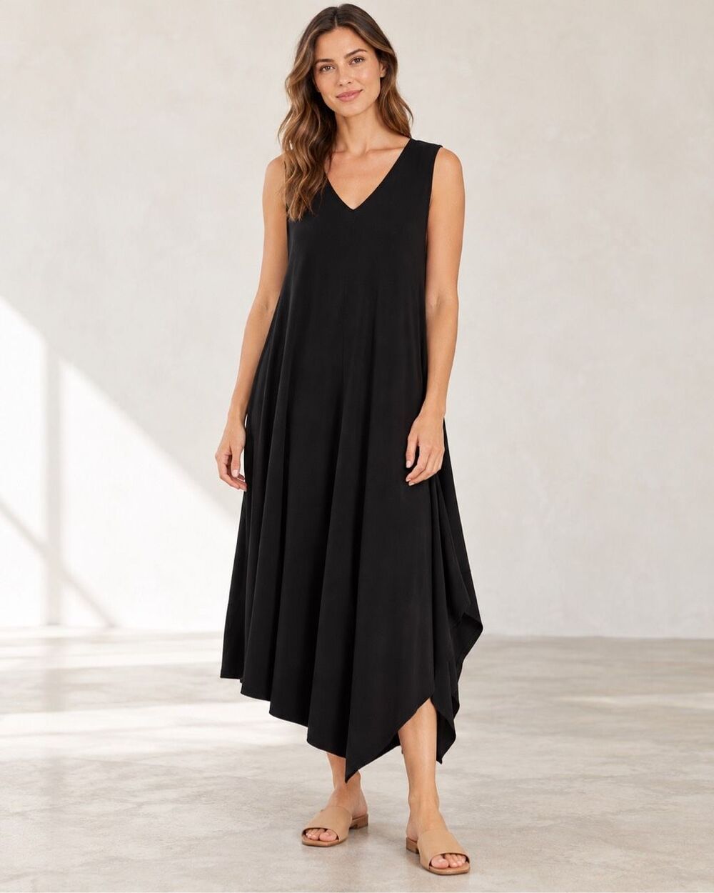 Planet by Lauren G Black Parachute Maxi Dress Asymmetrical Lagenlook Size S